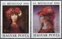 1990 HUNGARY UNGARN HONGRIE Mi 4107-4108 MNH SZASZ ENDRE WOMAN PORTRET ART PAINTING SET 2 STAMPS - Sonstige & Ohne Zuordnung