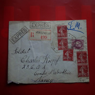 LETTRE RECOMMANDE KINTZHEIM POUR NANCY SOLDAT CENTRE D ABATTOIR ACCUMULATION TIMBRES - Cartas & Documentos