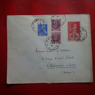 LETTRE PARIS POUR VILLEFRANCHE DE ROUERGUE 1944 TIMBRE PETAIN AVEC SURCHARGE - Covers & Documents