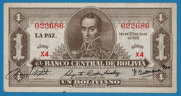 BOLIVIA 1 Boliviano L.1928 Série# X4 022686  P# 128a   Simón Bolívar - Bolivie