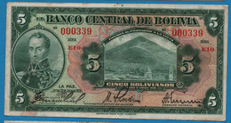 BOLIVIA 5 Bolivianos  	  L. 20.07.1928 # E10 000339  P# 120   Simón Bolívar - Bolivien