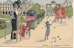 NAILLOD CHARLES. MODE CHAPEAUX FEMMES ELEGANTES  PARIS Les Tuileries Et Le Louvre 2 Scans T.B.E. - Naillod