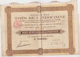 Société Des Thes De L'indochine Part Beneficiare Au Porteur 1924 - S - V
