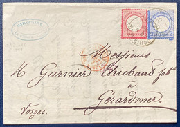 Lettre 1872 Alsace Lorraine Timbre Allemand N°4 & 5  Dateur De Schirmeck Pour Gerardmer Avec Dateur D'entrée Rouge TTB - Autres & Non Classés