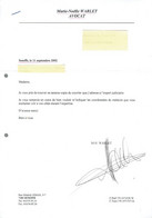 Lettre Avec Signature Autographe De Maître Marie-Noëlle Warlet (Seneffe), 11/9/2002 - Peut-être Sa Dernière Lettre ? - Historische Dokumente