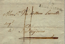 1808 -  Territoires Conquis -lettre De  92 / AUDENAERDE ( L'Escaut ) 37 Mm Noir  Pour   Bayonne - 1792-1815: Conquered Departments