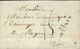 An 8 -  Territoires Conquis -lettre De  91 / COURTRAI ( La Lys ) 38  Mm Noir  Pour  Mugron ( Landes ) - 1792-1815: Départements Conquis