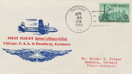 USA 1956, Erstflug Deutsche Lufthansa Mit Superconstellation CHICAGO - HAMBURG - 2c. 1941-1960 Cartas & Documentos