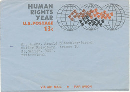 USA 1969 VFU Postal Stationery Aerogramm 13 C Human Rights Year To Switzerland - 3c. 1961-... Briefe U. Dokumente