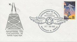 USA 1992 CHICAGOPEX `92 Station / Discover Aerophilately / OCT 30 1992 / Rosemon - 3c. 1961-... Storia Postale