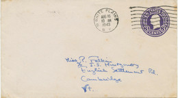 USA 1943 3 C Violet Washington Very Fine Postal Stationery Envelope WHITE PLAINS - 1941-60