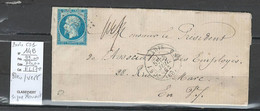France -Lettre - Yvert 14B  - Bleu Sur Vert -  - SIGNE ROUMET - 1862 - 1853-1860 Napoleon III