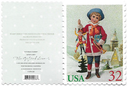 Encart Cartonné Figurant Enfant Avec Jouets Sapin église Neige Noël - USA 1995  Saison Des Voeux - - Autres & Non Classés