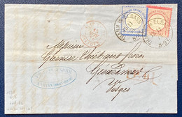 Lettre 1874 Alsace Lorraine Timbre Allemand N°16 & 17 Dateur De Thann In Elsaas Pour Gerardmer Dateur D'entrée Rouge TTB - Autres & Non Classés