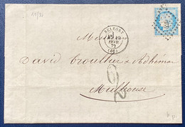 Lettre 1872 Alsace Lorraine N°60 I Obl Losange PC 420 De Belfort  Mulhouse + Taxe 2 Décimes Et Arrivée Allemande TTB - Autres & Non Classés