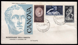 Italy 1957 / 200th Anniversary Of The Birth Of Antonio Canova, Italian Sculptor / FDC - Sculpture