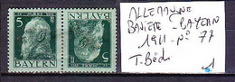 TIMBRE . . . . . . . . . ALLEMAGNE BAVIERE BAYERN 1911 N° 77 TETE BECHE - Bavaria