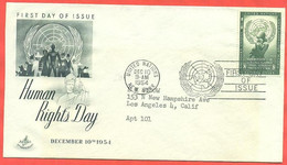 United Nations 1954. Human Rights Day.  FDC.The Envelope Passed Through The Mail. - Lettres & Documents