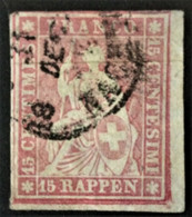 1854/1857 Sitzende Helvetia Ungezähnt Mi. 15 II Bym - Gebraucht