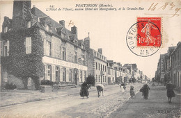 50-PONTORSON- L'HÔTEL DE L'OUEST , ANCIEN HÔTEL DES MONTGOMERY , ET LA GRANDE RUE - Pontorson