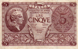 ITALIA 5 LIRE 1944 P-31b  VF+ - Italië– 5 Lire