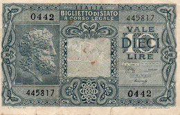 ITALIA 10 LIRE 1944 P-32c   VF+ - Italië – 10 Lire