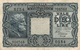 ITALIA 10 LIRE 1944 P-32a   VF+ - Italia – 10 Lire