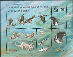 Slovakia, 2015, MNH, Nature Conservation, Protected Landscape Area Poľana, Otter, Black Stork, Ciconia Nigra Lutra Lutra - Blocks & Sheetlets
