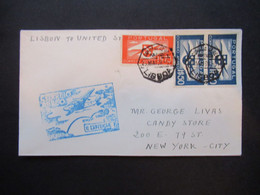 Portugal 1936 / 39 Erstflug Correio Aero 1e Expedicao Lisboa To New York Flugpostmarken Nr. 591 / 592 Flugzeugpropeller - Lettres & Documents