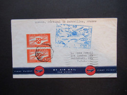 Portugal 1936 / 39 Erstflug Correio Aero 1e Expedicao Lisbon To Marseilles To Salisbury Md. Flugpostmarken Nr. 592 MeF - Covers & Documents