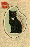 Chat Noir * CPA Illustrateur Gauffrée Embossed */ Je Porte Bonheur ! * Cat Katze Black - Cats
