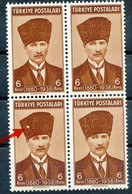 TÜRKEI 1939 Kemal Pascha (Atatürk) 6 K. Postfrische Kab.-Viererblock, ABART - Neufs