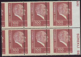 TÜRKEI 1972 Atatürk 100K Postfr. Kab.-6-er-Block ABARTEN Verschobener Unterdruck - Unused Stamps