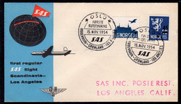 Norway 1954 First Regular SAS Flight Scandinavia - Los Angeles - Cartas & Documentos