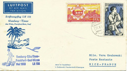 TSCHECHOSLOWAKEI 1959 Mitläuferpost Der Lufthansa HAMBURG - NIZZA + HAMBURG-GENF - Corréo Aéreo