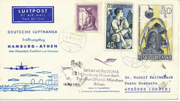 TSCHECHOSLOWAKEI 1959 Selt. Kab.-Mitläuferpost Der Lufthansa HAMBURG - ATHEN - Airmail