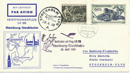 TSCHECHOSLOWAKEI 1959 Selt. Kab.-Mitläuferpost Der Lufthansa HAMBURG - STOCKHOLM - Luftpost