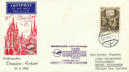 TSCHECHOSLOWAKEI 31.3.1958, Selt. Kab.-Mitläuferpost Der Deutsche Lufthansa Ost - Luchtpost