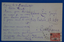 N27 TUNISIE BELLE CARTE 1919 TUNIS POUR CASABLANCA MAROC+ SURCHARGE + AFFRANCHISSEMENT INTERESSANT - Lettres & Documents