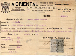 COMPANHIA DE SEGUROS "ORIENTAL"1921   De  MANUEL TEIXEIRA GOMES *Presidente Da República De Portugal* - Portugal