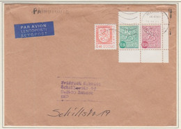 FINLAND USED LETTER PAR AVION MICHEL Wappenlöwe Auf Liniertem Grund, Wertschild In 2 Typen - Covers & Documents