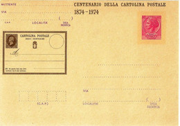 Cartolina Postale CENTENARIO Lire 40 (1974); Nuova - Entiers Postaux