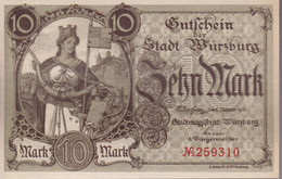 Notgeld Allemagne 10 Mark Würzburg / Wurtzbourg - 8/10/1918 - Etat Neuf / XF - Colecciones