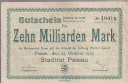 Notgeld Allemagne 10 Milliarden Mark / 10 Milliards De Mark - Passau - 25/10/1923 - Bon état - Collections