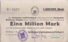 Notgeld Allemagne 1 Million Mark Bank Commerz Und Privatbank - Stollberg 9/08/1923 - Signatures Manuelles - Colecciones