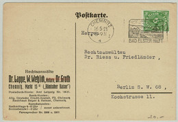 Deutsches Reich 1923, Postkarte Chemnitz - Berlin, Bad Elster Hilft, Inflation - Bäderwesen