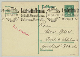 Deutsches Reich 1928, Ganzsachenkarte Friedrich Schiller Bad Lauchstädt - Teplitz-Schönau, Brunnen, Gicht, Rheuma, Blut - Bäderwesen