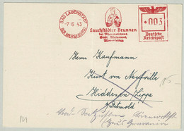 Deutsches Reich 1943, Nachgesandte Karte EMA Bad Lauchstädt - Hiddesen/Lippe, Brunnen, Gicht, Rheuma, Blutarmut - Bäderwesen