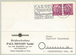 Deutsche Bundespost 1959, Postkarte Kassel Wilhelmshöhe - Hamburg, Kneipp, Heraldik / Héraldique / Heraldry, Heuss - Bäderwesen