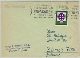 Deutsche Bundespost 1959, Brief Wiesbaden - Zürich (Schweiz), Evangelischer Kirchentag - Bäderwesen